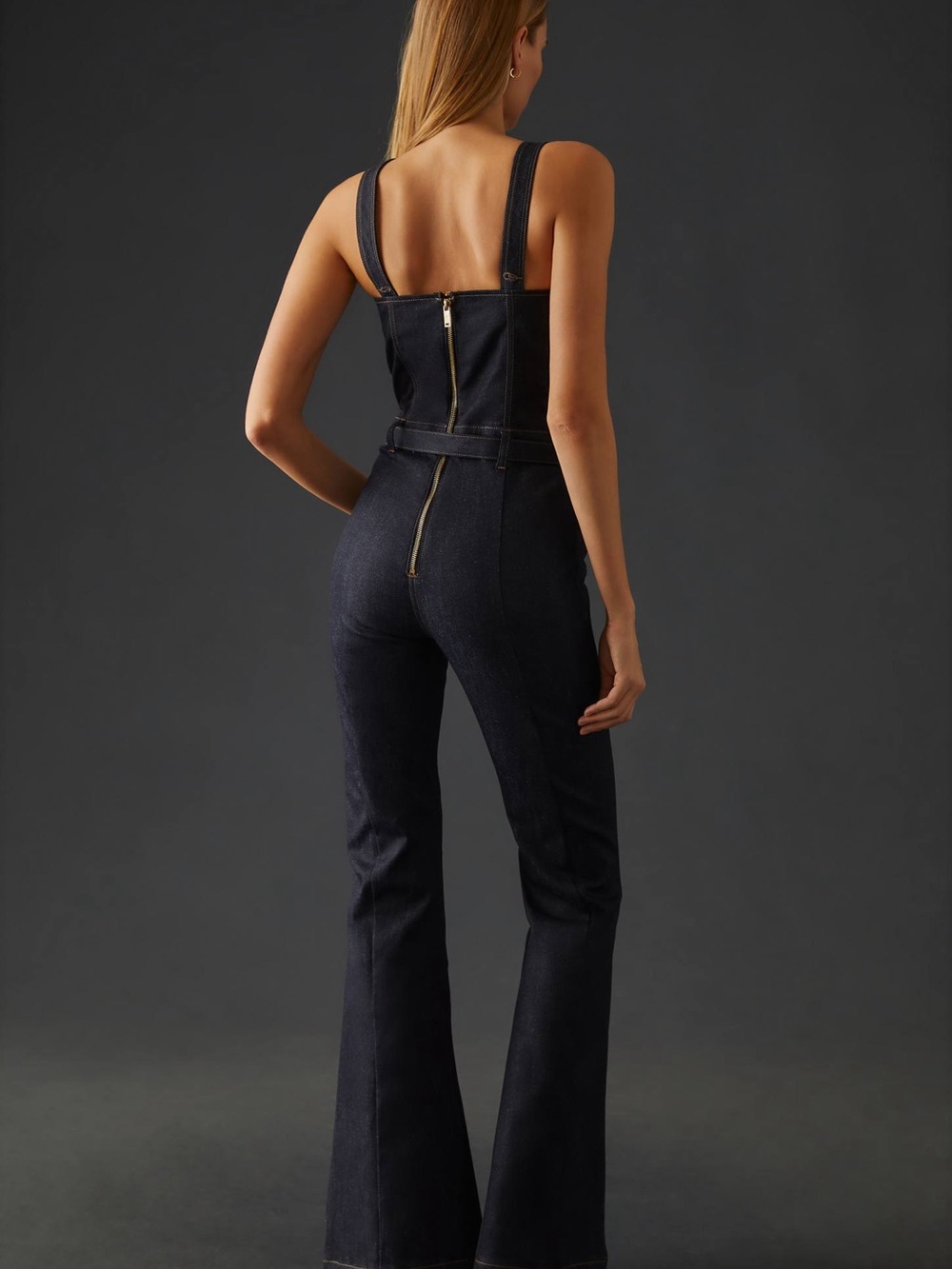 DL1961 Holloway Flare Jumpsuit with Indigo Coated Denim in Size 26